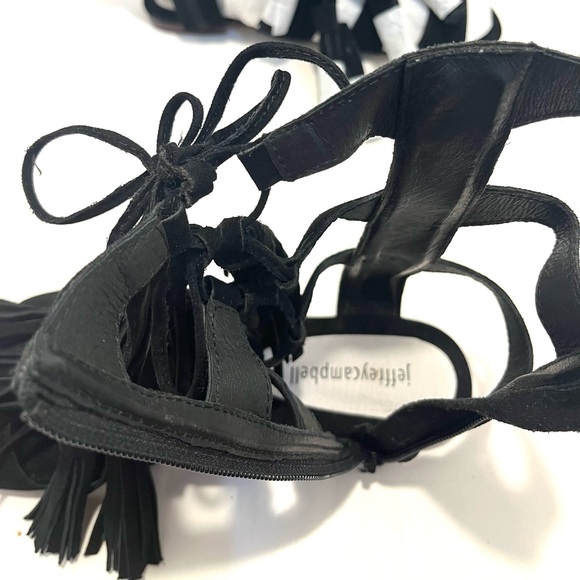 JEFFREY CAMPBELL REDONDO Black Fringe Low Heel Flat Gladiator Sandal 7.5 - Picture 10 of 14